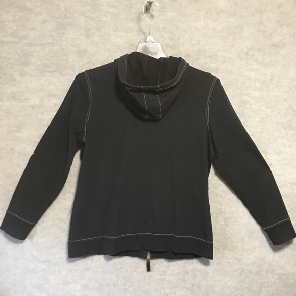 Hoodie Liz Claiborne Full 2 Way Zip Black Topstitched Patch pockets EUC LG - Picture 5 of 12